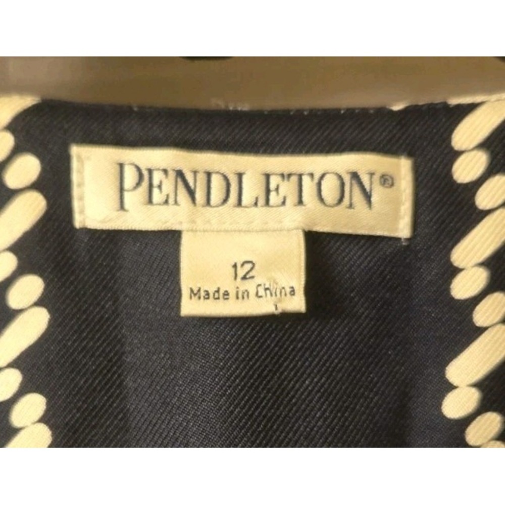 Pendleton Silk Navy Geometric Diamond Open Front Blazer Jacket Size 12 - Picture 5 of 8